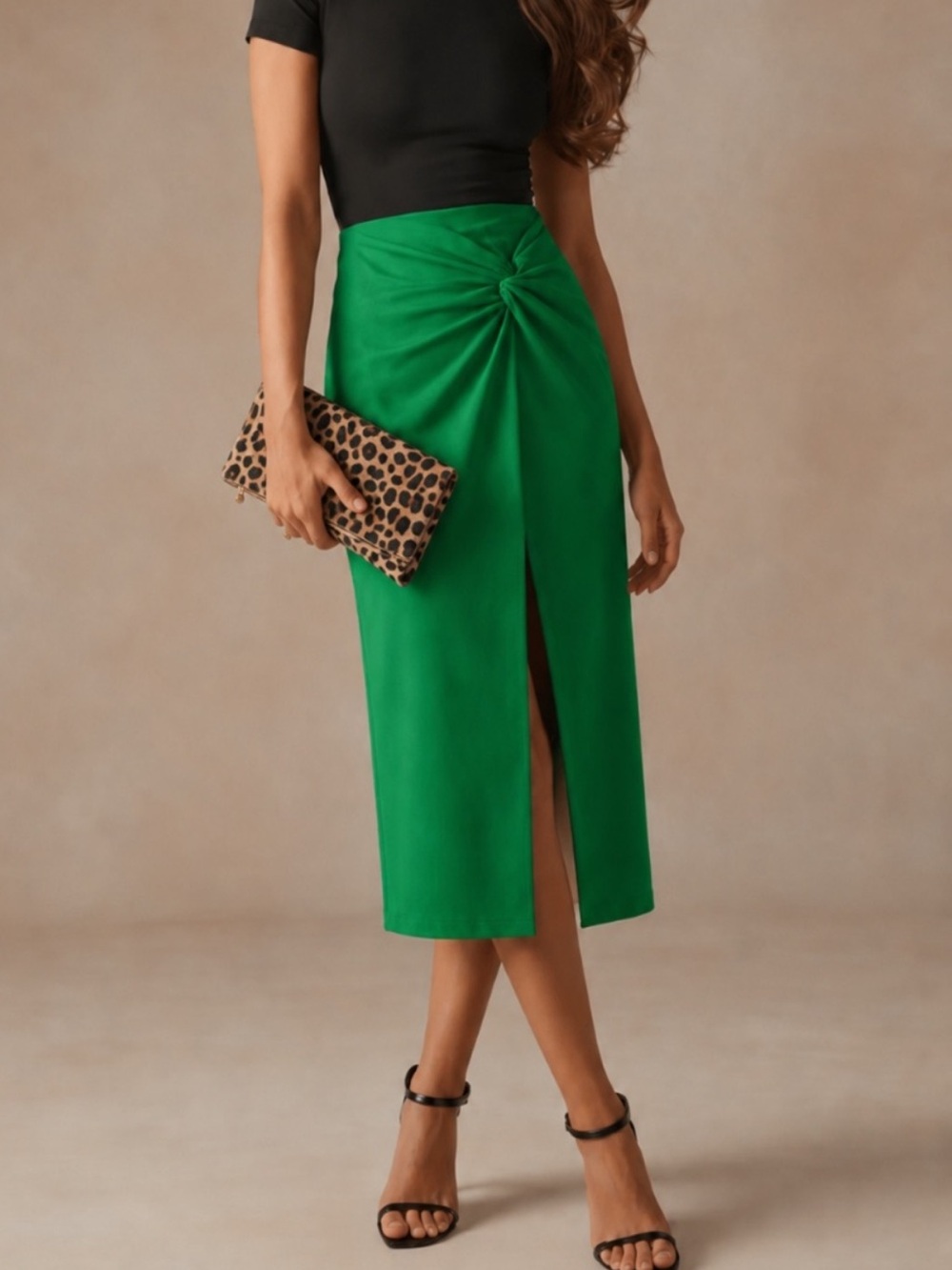 Boden Knot-Front Green Midi Skirt US Sz 16/18